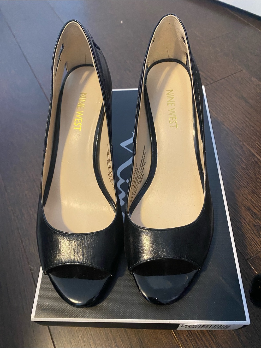 Nine West Black Patent Peep-Toe Pumps